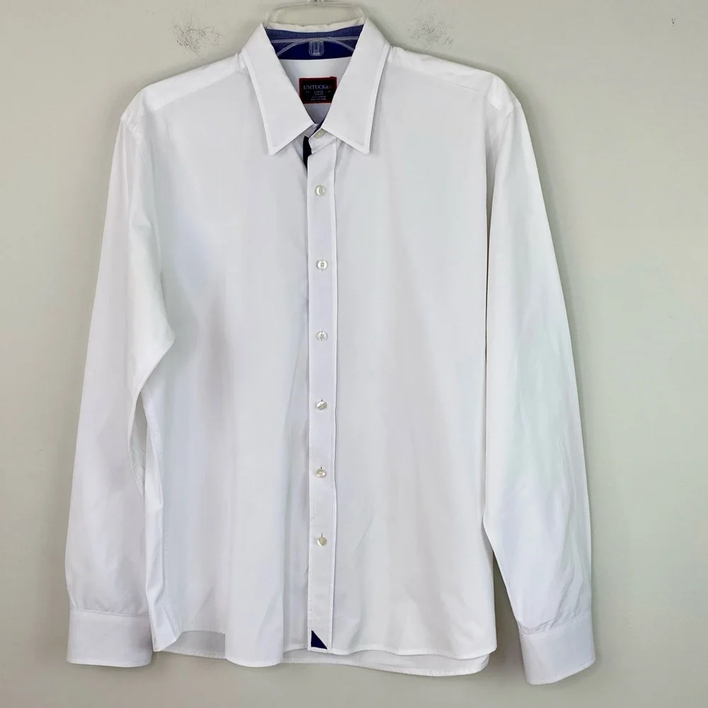UntuckIt white Las Cases wrinkle free slim fit button down shirt size L_8